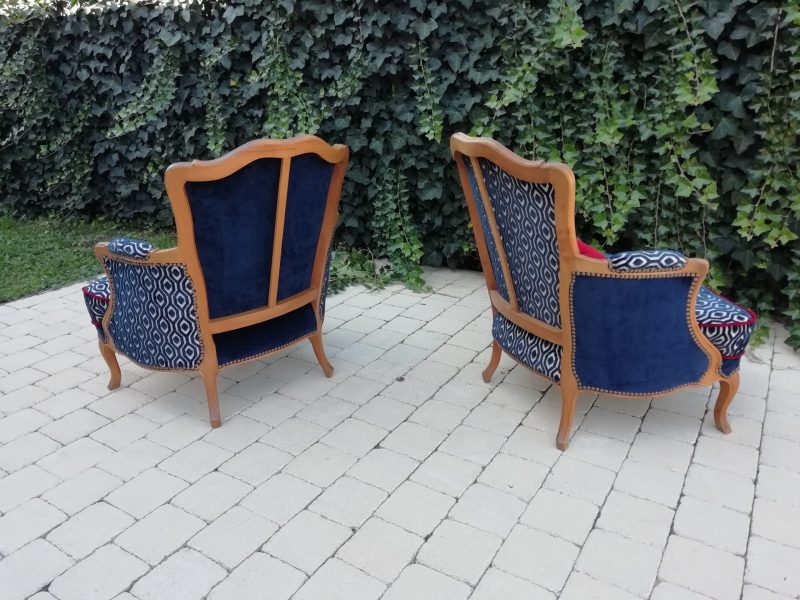 Tapissier décorateur bergère bleu coordonné  sables olonne