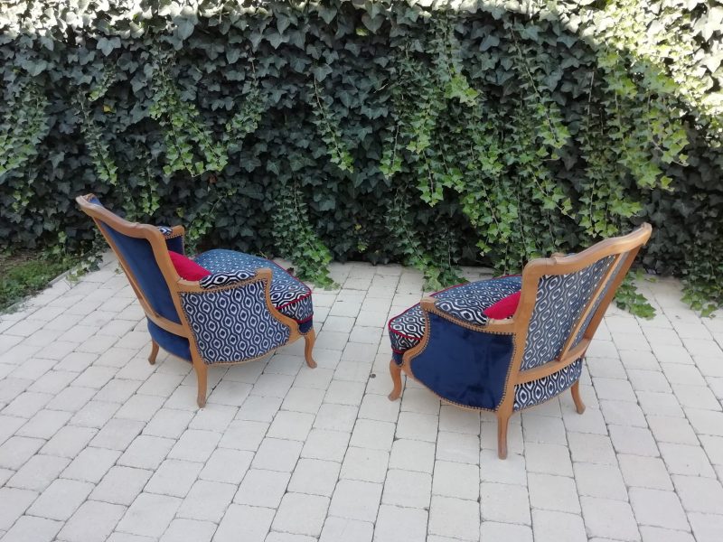 Tapissier décorateur bergère bleu coordonné  sables olonne